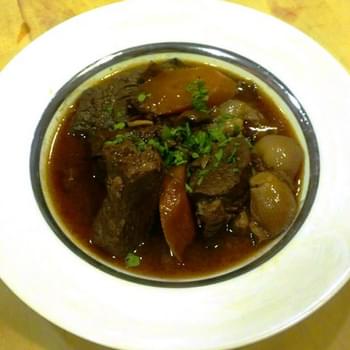 Beef bourguignon. Tastes as complex as it’s spelled!