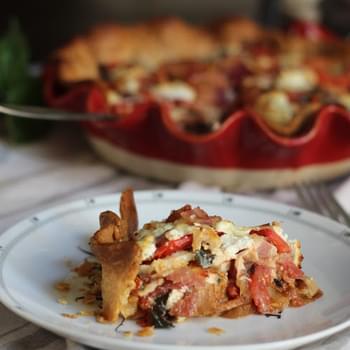Fresh Tomato Pie with Goat Cheese, Bacon & Caramelized Onions