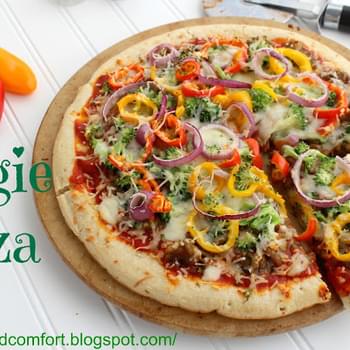 Vegetarian Eggplant, Broccoli and Pepper Pizza