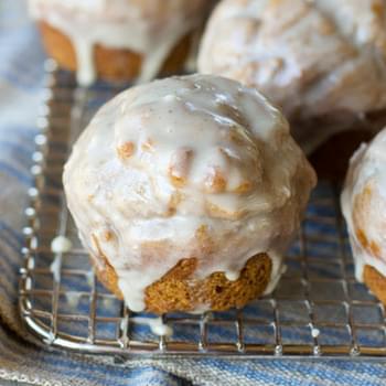 Healthy Pumpkin Doughnut Muffins with Maple Vanilla Bean Glaze