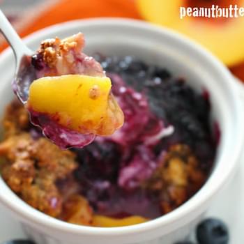 Microwave Skinny Peach Cobbler with Blueberry Sauce