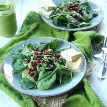 Vegan Spinach Salad with Avocado Ranch and Chickpea Bacon