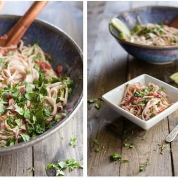 Noodles with Kale and Spicy Rhubarb Sauce