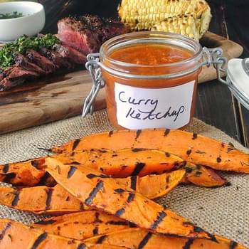 Grilled Sweet Potato Wedges With Curry Ketchup