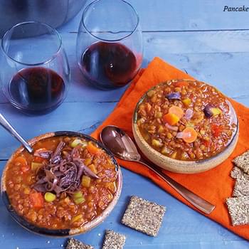 Lentil Soup with Wine Braised Shallots