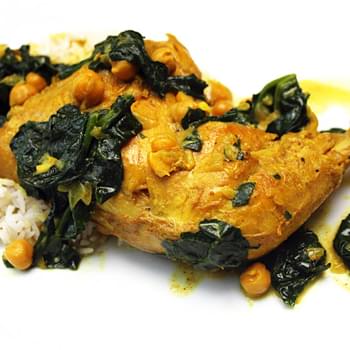 Indian Spiced Chicken Legs with Chick Peas & Spinach