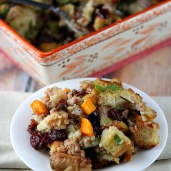 Sausage and Herb Stuffing with Butternut Squash and Cranberries