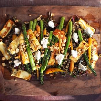 Puy Lentil, Quinoa And Haloumi Salad With Baby Carrots And Asparagus