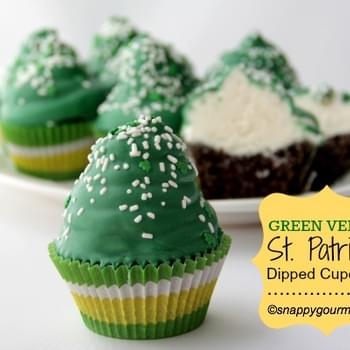 Green Velvet St. Patrick’s Dipped Cupcakes