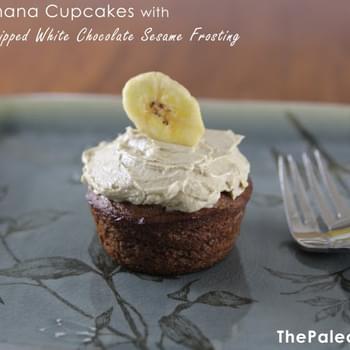Banana Cupcakes (nut-free) with Whipped White Chocolate Sesame Frosting