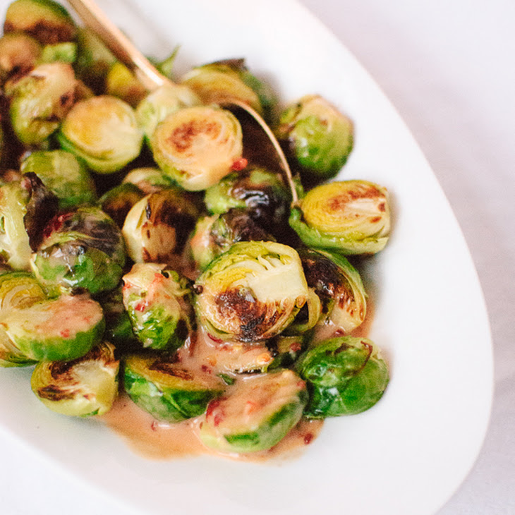 Quick Roasted Brussels Sprouts with Coconut Ginger Sauce Recipe