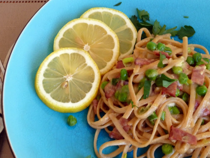 Pasta Carbonara with Peas and Green Onion Inspired by Rachael Recipe