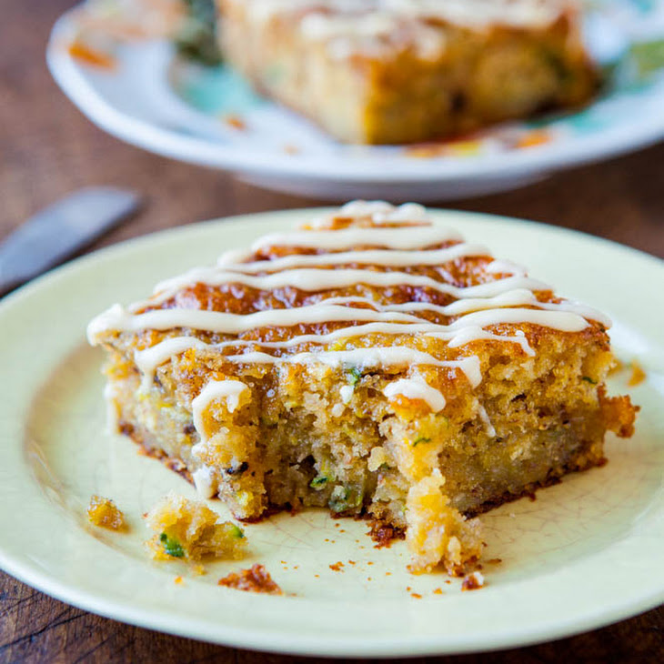 Banana Zucchini Pudding Cake with Vanilla Browned Butter Glaze Recipe