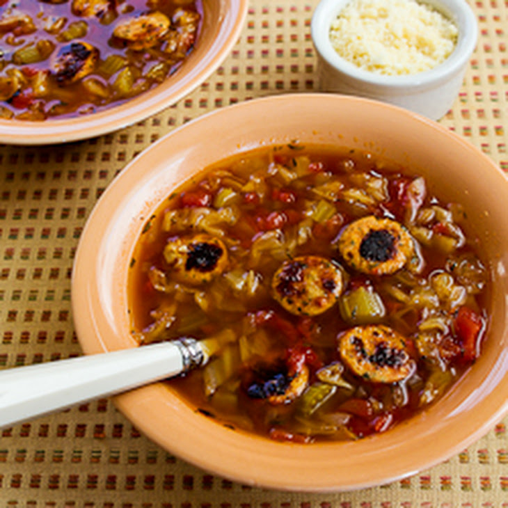 Slow Cooker Cabbage Soup with Tomatoes, ChickenGarlic Sausage, and