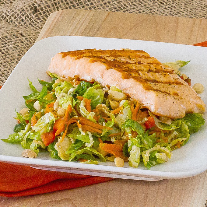Asian Brussels Sprout Salad with Grilled Salmon Recipe