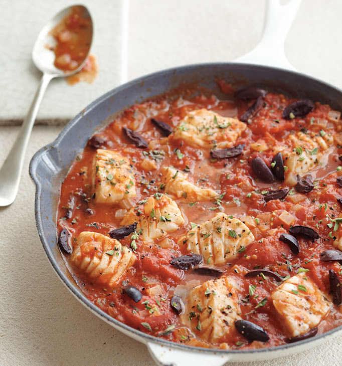 Halibut with Tomatoes, Olives and Marjoram Recipe
