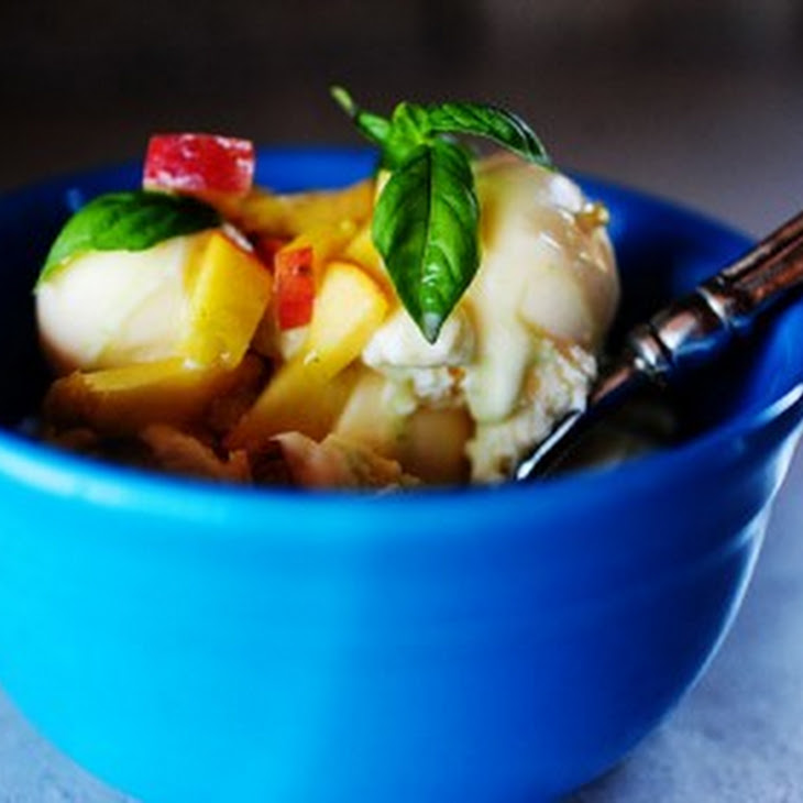 Vanilla Ice Cream with PeachBasil Topping Recipe