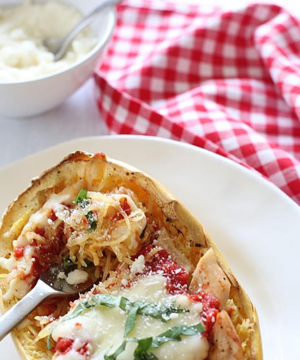 Baked Spaghetti Squash Chicken Parmesan Boats Recipe