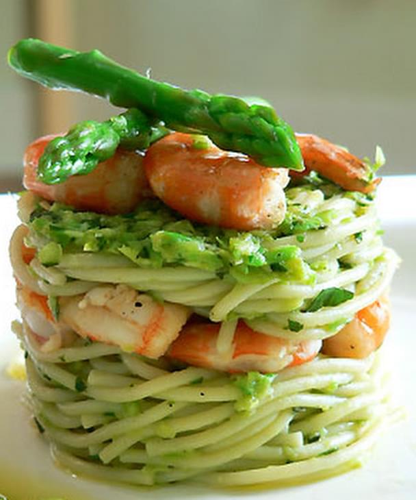 Shrimp Spaghetti and Asparagus Pesto Recipe