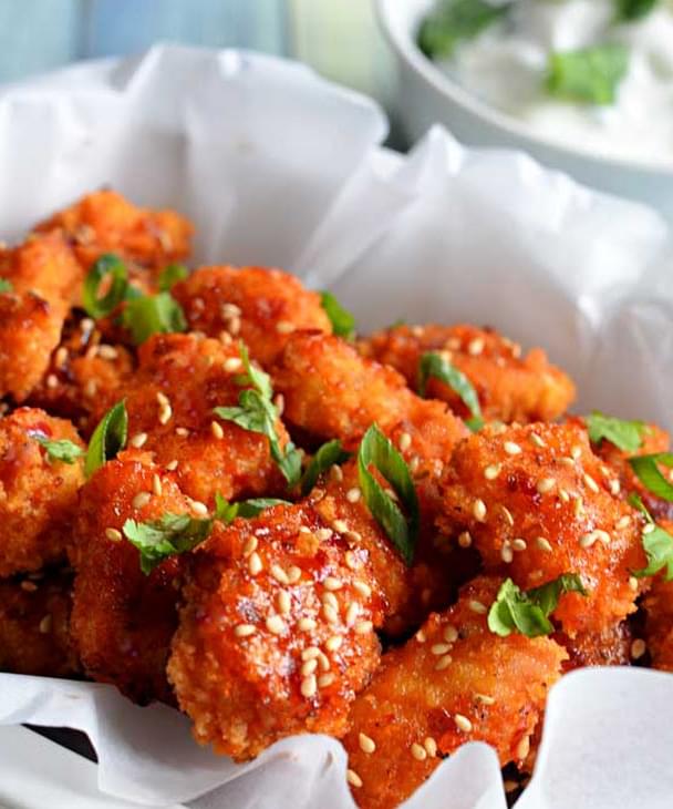 Baked Sweet Chili Garlic Popcorn Chicken Recipe