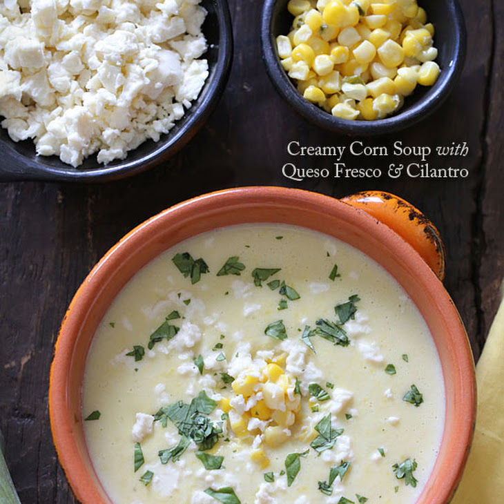 Creamy Corn Soup with Queso Fresco and Cilantro Recipe