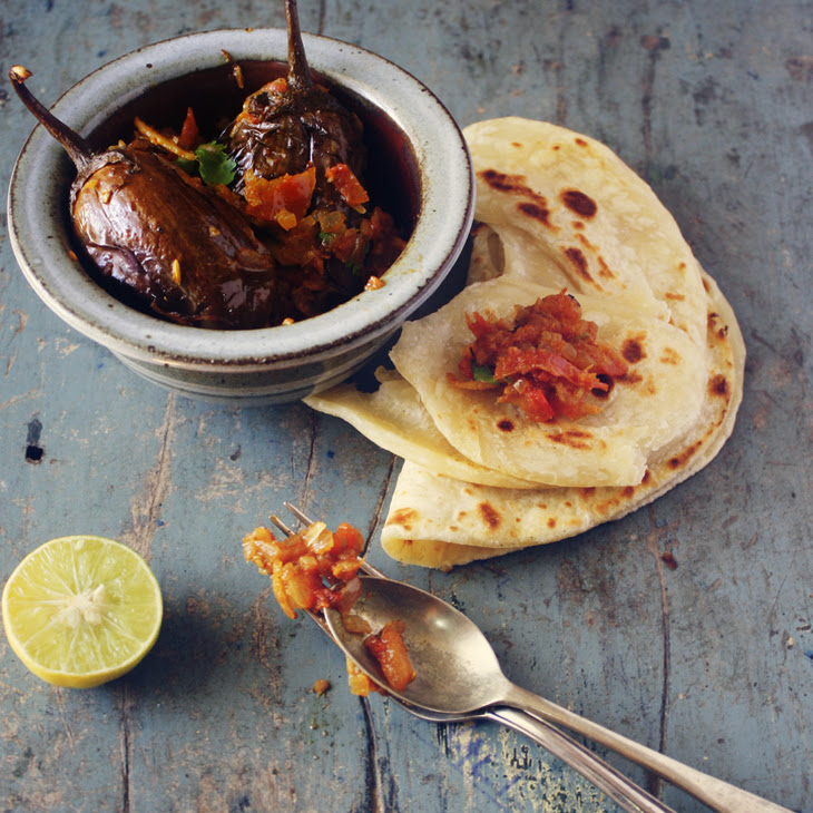 Spiced Baby Eggplant in Tomato Sauce {Achari Baingan} Recipe