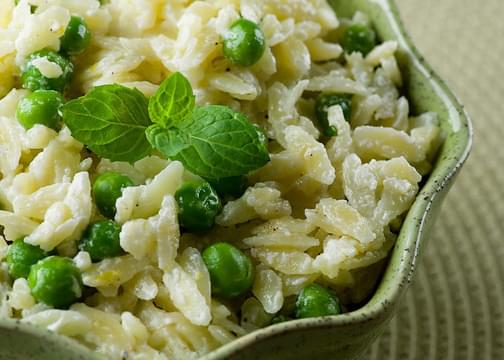 Orzo with Goat Cheese, Peas and Mint