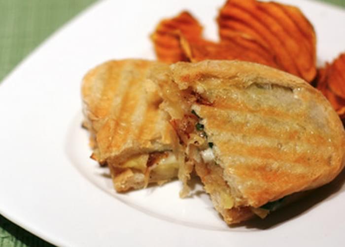 Caramelized Onion, Apple, and Blue Cheese Panini
