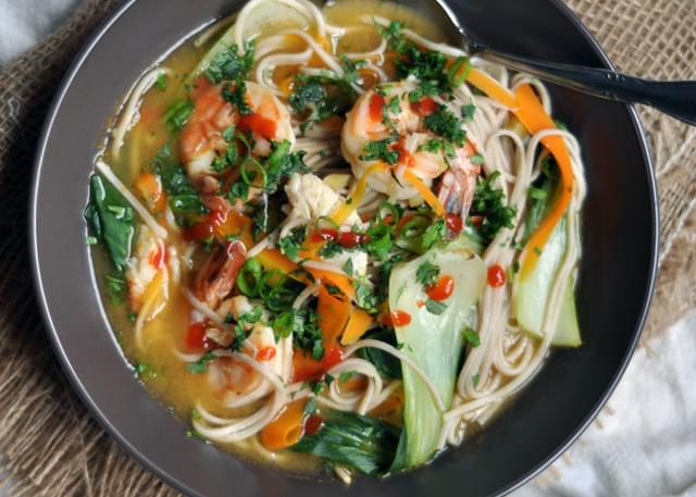 Weeknight Noodle, Vegetable and Shrimp Soup