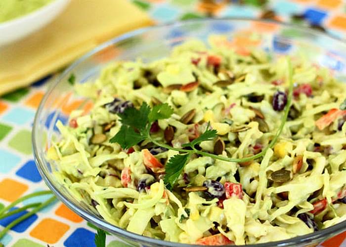 Southwestern Cole Slaw with Avocado Dressing and Pepitas
