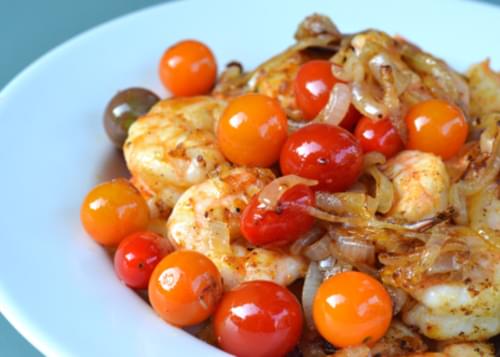 Sauteed Shrimp With Onions and Cherry Tomatoes