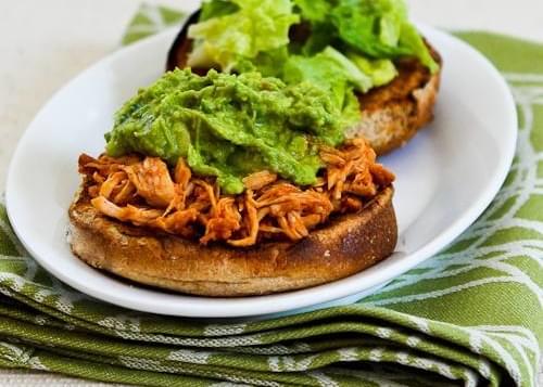 Slow Cooker Recipe for Sriracha-Pineapple Barbecued Chicken Sandwiches with Easy Guacamole