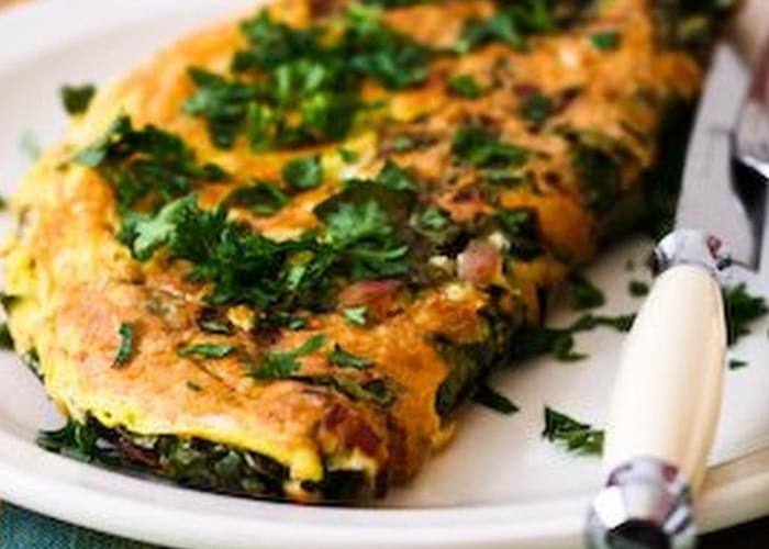 Red Kale and Cheese Omelet for Two
