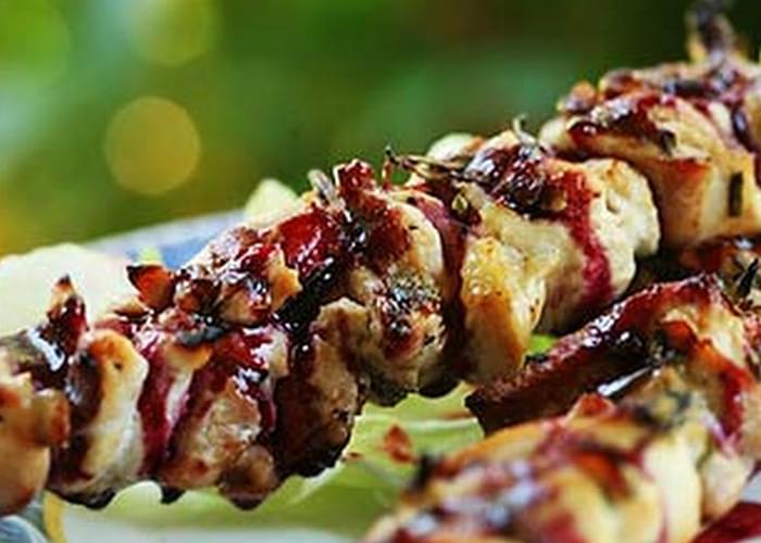 Rosemary Chicken Skewers with Berry Sauce