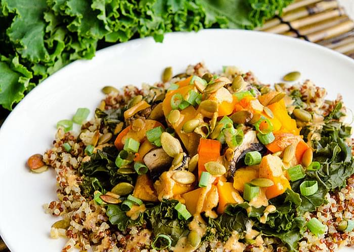 Steamed Butternut Squash over Quinoa with Southwestern Tahini Sauce